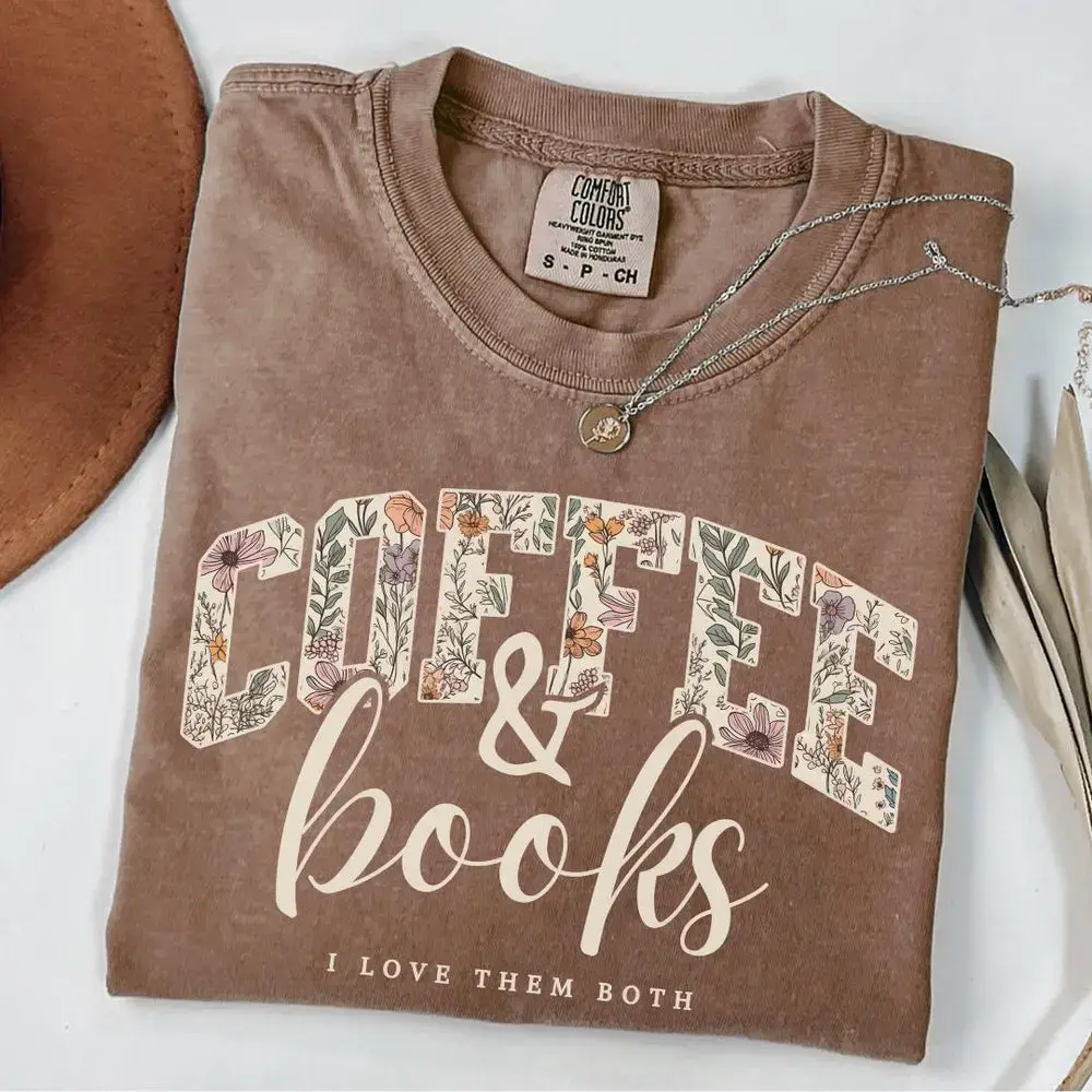 Comfort Colors Coffee & Books T-Shirt, Book Lover Graphic Tee, Aesthetic Literary Caffeine Shirt, Cozy Fall Bibliophile Gift, Trendy 2026 Tee