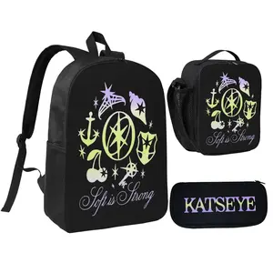 Katseye Child School Backpack with LunchBags ,Pencil Bags ,School Bags for Boys Girls Best Gift-B