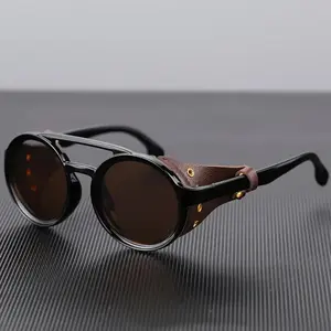 Vintage Round Frame Fishing Glasses, Retro Punk Windproof Sunglasses for Men, Perfect for Outdoor Sports & Cycling