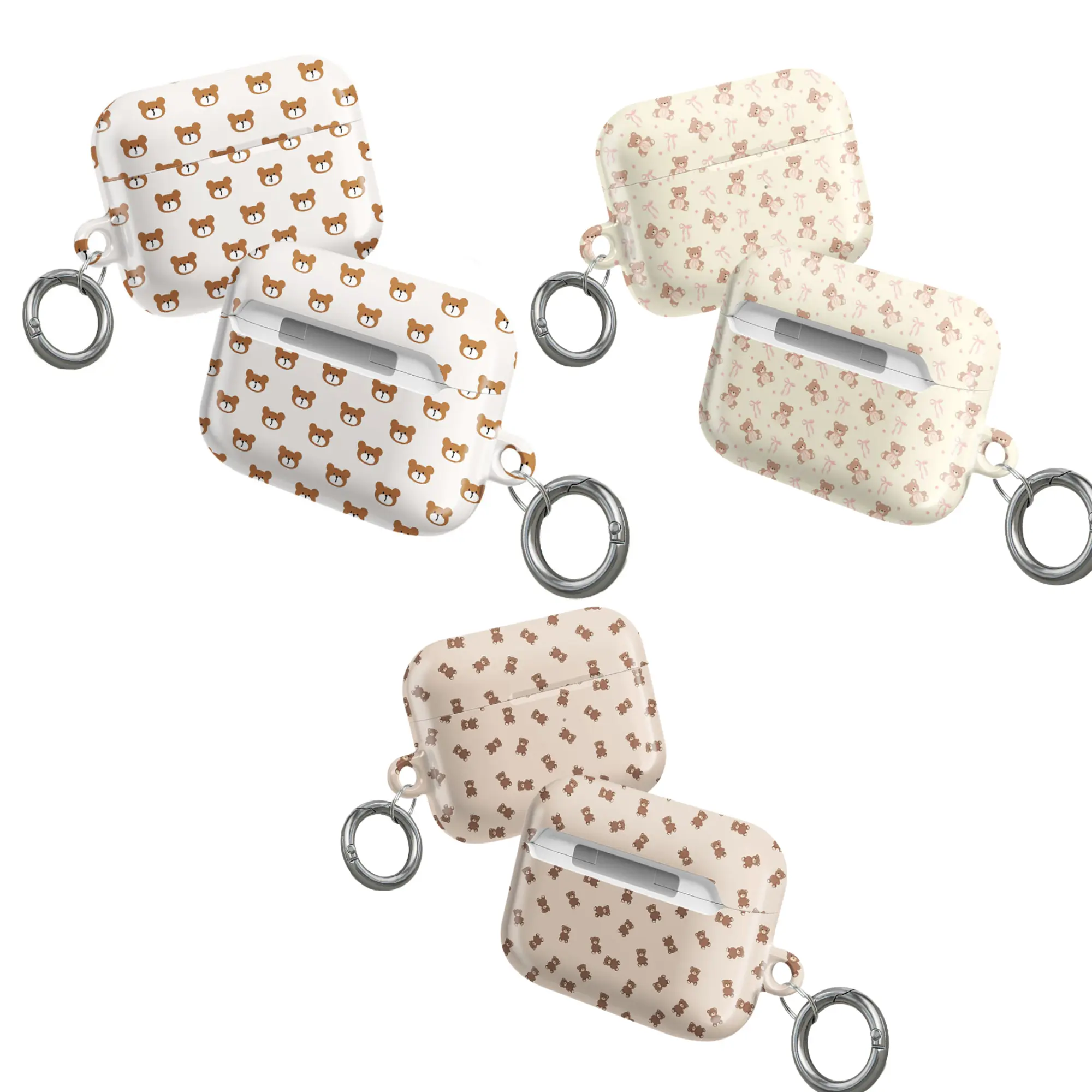 Trendy Bear Pattern AirPods Case with Keychain, Cute and Protective Accessory for Your AirPods, gift for her for him, christmas gift