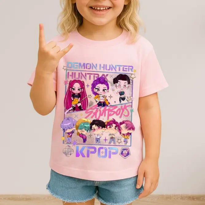 Kpop Demon Hunters T-Shirt Gift for Kids Jinu Manga Graphic Tee Kpop Huntrix Toddler Shirt Saja Girls Youth Top Cute Anime Demon Hunter Merch Comforta