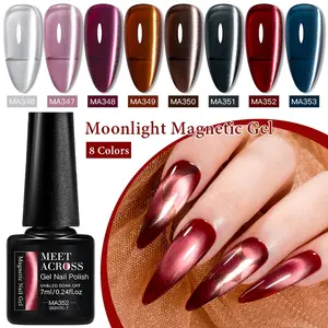 MEET ACROSS 8 Colors Cat Eye Magnetic Gel Nail Polish Set Brown Blue Purple Red Holographic Finish UV Soak Off Gel Polish Nail Art for Salon