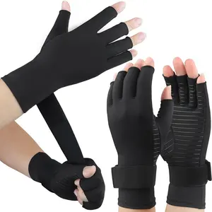 20241 Set of Copper Fiber Wrist Compression Gloves with Adjustable Strap Non-Finger Grip Sports Handwear Suitable for Typing Palm Support Bracelet Half-Finger Pressure Relaxation Gloves Unisex Healthcare Tool Comfortable All Day