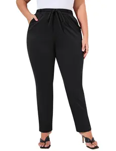 YESFASHION Womens Plus Size Stretch Work Pants Elastic Waist Business Casual Pants with Pockets Pencil Leg Dress Pants