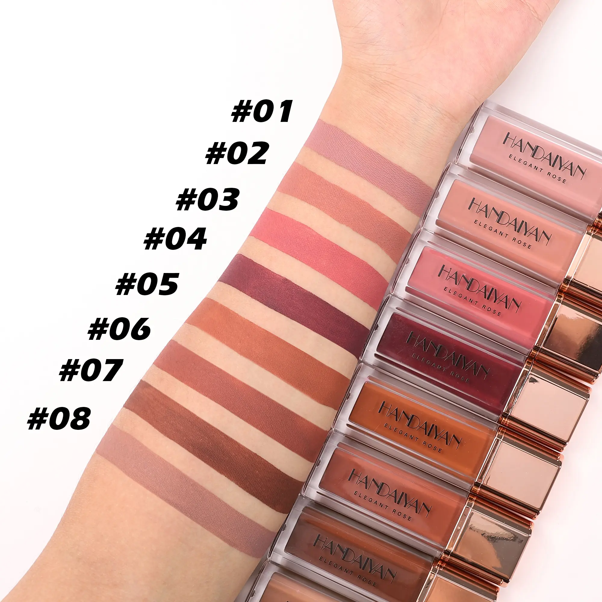 Handaiyan Smudge-Proof Matte Lip Stain - 8 Versatile Shades Quick-Dry & Long-Lasting All Lip Colors