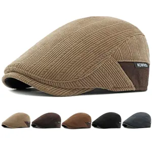 HT4587 Berets Autumn Winter Hat Caps for Men Women Fleece Lined Corduroy Beret Hat Adjustable Ivy Flat Cap Male Female Beret Cap
