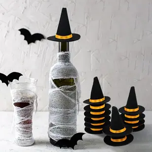 5/10count Mini Witch Hats For Halloween Wine Bottle Decorative Hat Black Cute Felt Wizard Hat Party Decor Hamster Small Pet Hats
