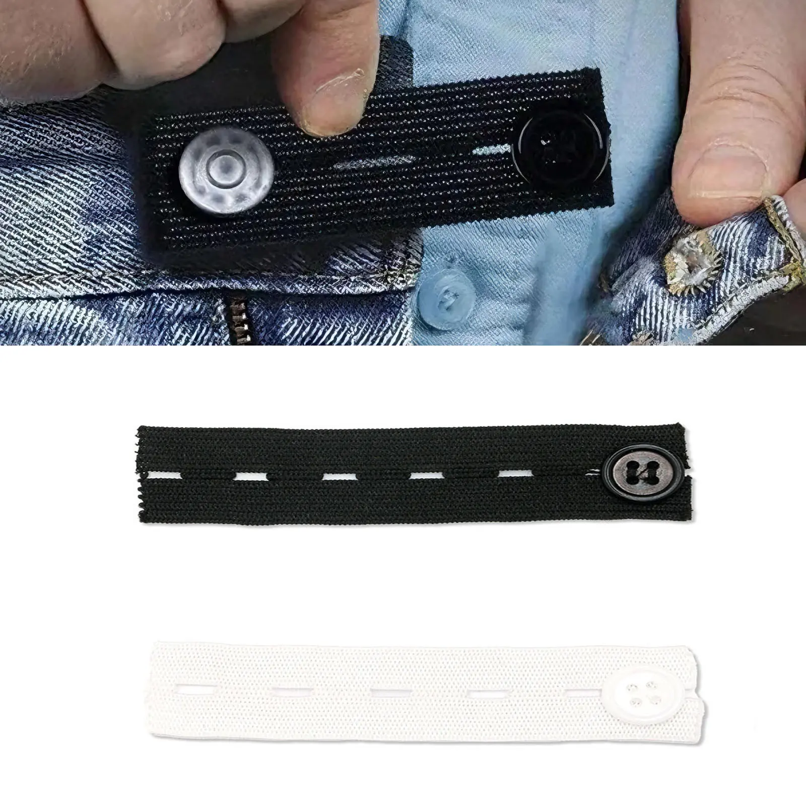 Unisex Black White Waist Extender Buttons, 6-Piece Set, 1 Size, Elastic Waistband Expanders, Adds Extra Waist Room, Daily Wear Sewing Accessory for All Seasons