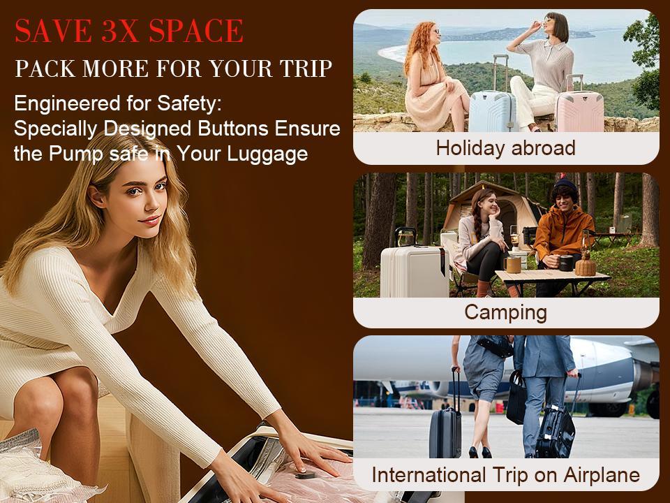 [2026 Upgraded] Cordless Travel Vacuum Bag Set Vacuum Bags for Travel with Rechargeable air Pump, 15 Pack Carry-on Size Compression Packing Bags for Luggage and Suitcase, Space Saver for Clothes and Clothing Travel Zipper Pouches