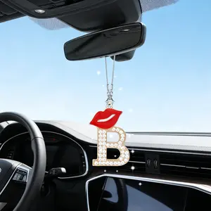 Full Diamond Lip Letter Car Pendant, Luxurious Sparkling Rearview Mirror Decoration, High-End Interior Decor for Cars, Car Interior Accessory