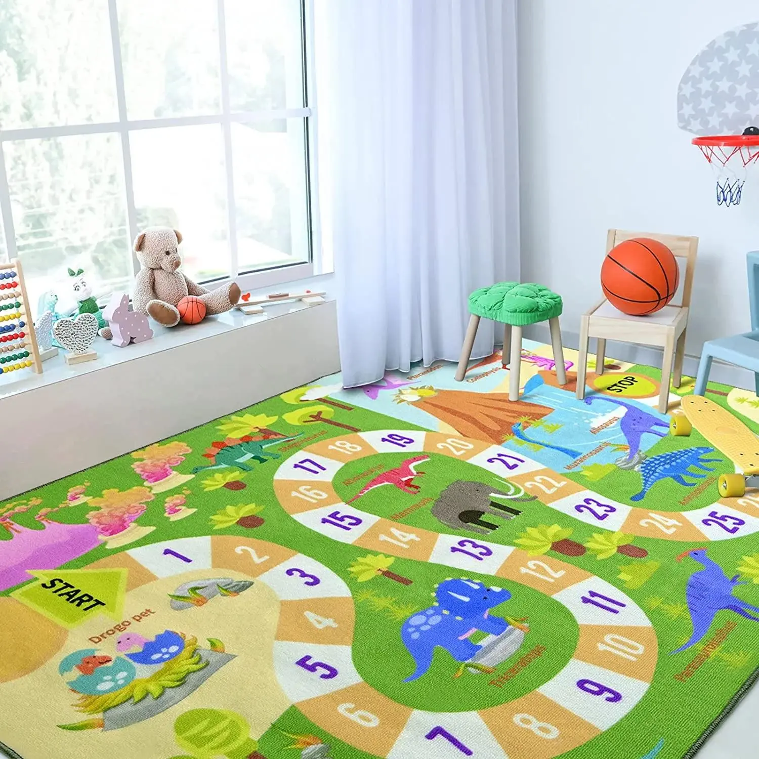 Kids Dinosaur Playmats Educational Area Rugs, Kids Play Mat Carpet for Learning Numbers, Animals and Words for Children's Room Playroom Nursery, Kid's Floor Play Rug for Bedroom