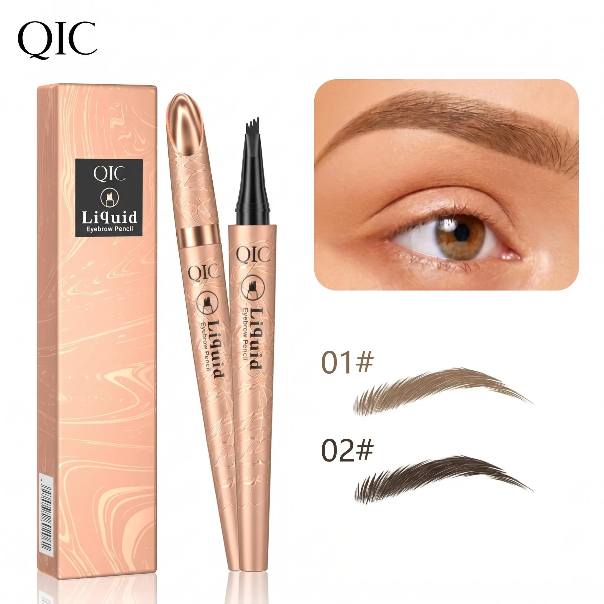 QIC 4-Tip Microblading Eyebrow Pencil, Waterproof Long-Lasting 3D Brow Pen, Natural Looking Brow Makeup Tool for Women Daily Use & Gift