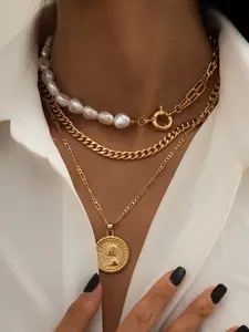 European and American Cross-Border Jewelry, Multi-Layered Imitation Pearl Portrait Necklace, Trendy Necklace, Unique High-End Women's Accessories