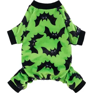 Halloween Bat Dog Pajamas, Funny Costumes for Small Dogs Boy Girl, Pet Outfit, Lime Green, Black, Medium
