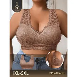 QUASTI Women's Plus Size Basic Everyday Minimalist Soft Push-Up Wire-Free Padded Lace Bras for Women - Seamless Adjustable Straps, Breathable Fabric, Flat Fit, Elegant for Daily & Bridal Wear
