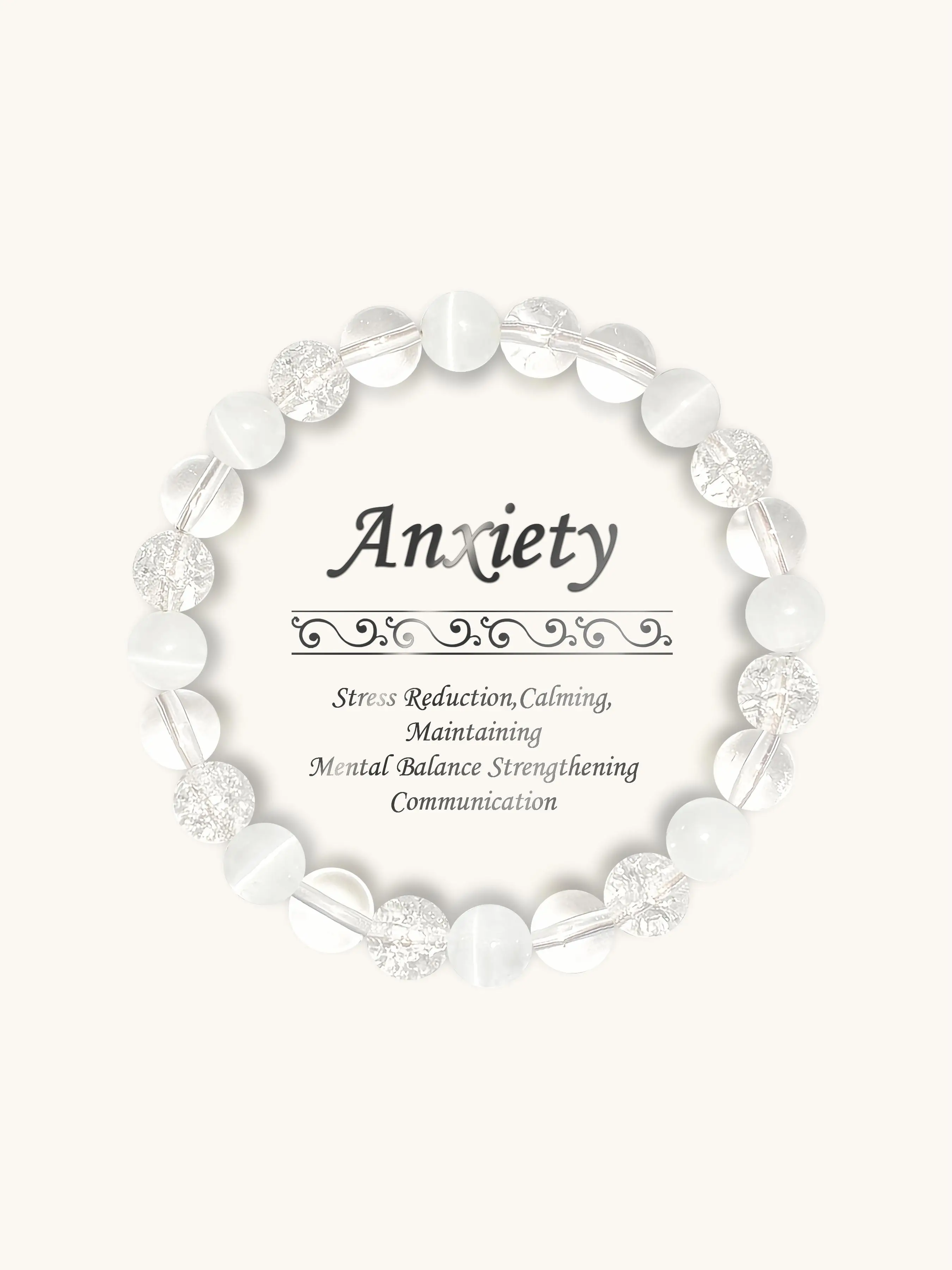 Anxiety Relief Healing Crystal Beaded Bracelet, Stress Reduction & Calming Crystal for Mental Balance, Stone for Clear Communication & Emotional Stabi