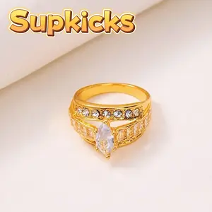 Supkicks 14K Plated Gold Stacking Zirconia Rings for Women Trendy Statement Chunky Band Stackable Non Tarnish Gold Fashion Unisex Style Adult Jewelry