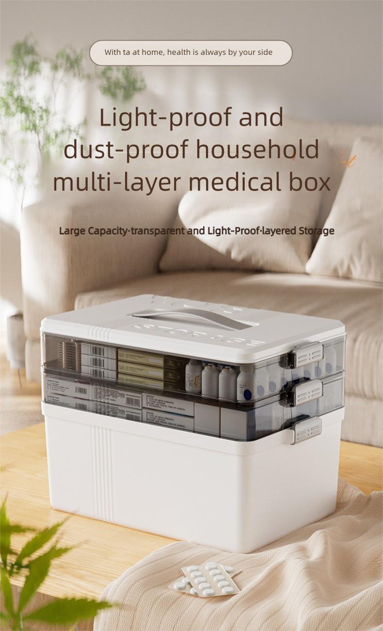 Large Capacity 3-Layer Emergency Medicine Storage Box with Handle - Portable First Aid Kit Organizer, Dust-proof & Light-proof Medical Case for Home, Family & Travel - Premium Odorless PP Material