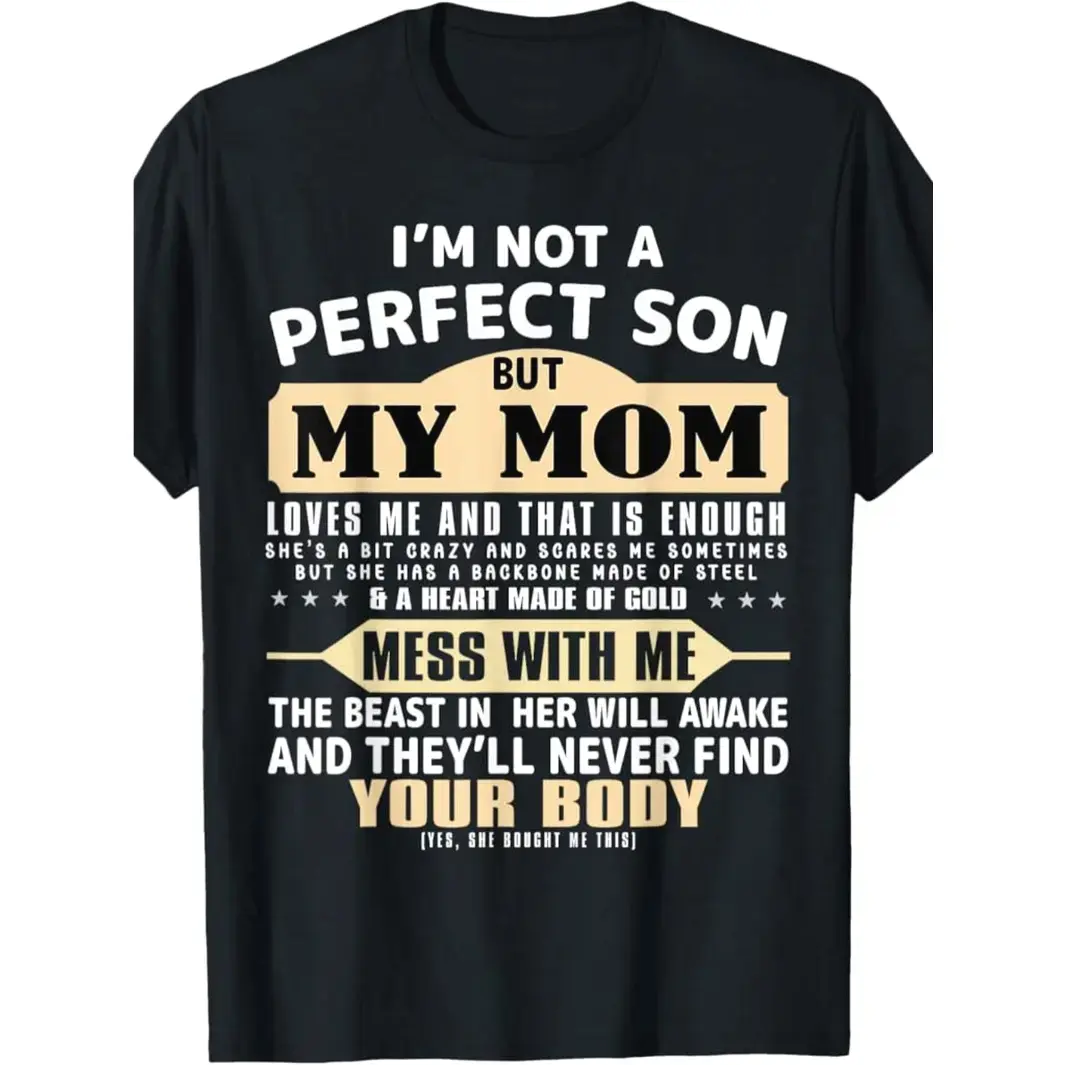 Womens Black Cotton Graphic Tee Funny Mom Quote Shirt Short Sleeve Crewneck Casual Streetwear Mother Son Gift For Mothers Day Birthday Family Photo Outfit zsg08
