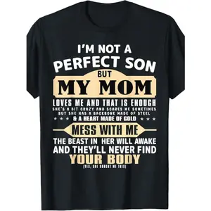 Womens Black Cotton Graphic Tee Funny Mom Quote Shirt Short Sleeve Crewneck Casual Streetwear Mother Son Gift For Mothers Day Birthday Family Photo Outfit zsg08
