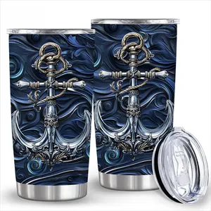 20oz Stainless Steel Insulated Travel Mug with Lid Nautical Anchor Print Leak-Proof Perfect Coffee Tea Juice Milk Ideal Gift Family Friends Loved Ones Reusable Hand-Wash Only Great Valentine's Day Father's Day Thanksgiving Drinkware Flasks style cup