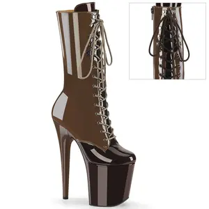 8 Inch Heel FLAMINGO-1054DC Mocha Coffee Platform Leather Boots