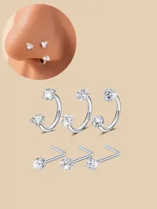 Unisex Stainless Steel Cz Nose Ring, Cubic Zirconia Nose Ring, L-Shaped Heart Design, Fashionable Party Body Jewelry, All-Season Wear, Trendy Gift Idea, Nose Piercing Jewelry
