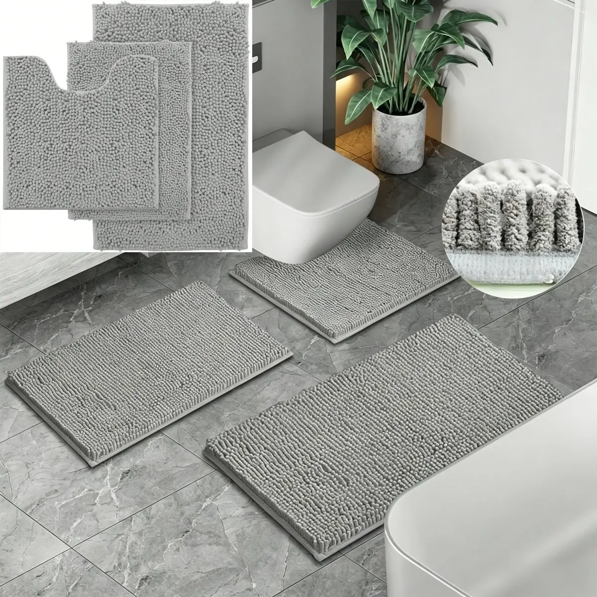 Bathroom Mat Set, Non Slip Water Absorbent Bath Rugs, Multi-purpose Floor Mats for Bathroom, Shower, Outdoor Doorway & Summer Home Decoration Decorative