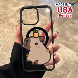 Zen Capybara Pattern Magnetic Phone Case for iPhone 16 15 14 Pro Max 13 12 11 XR E XS Plus Anti-Yellowing Shockproof Lightweight Transparent Acrylic Soft Cover Supports Wireless Charging.