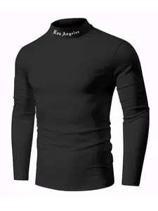 Men's High Neck Long Sleeve Slim Fit Warm Top, Casual Winter Wear, Moderate Fabric Thickness, Perfect for Cold Weather