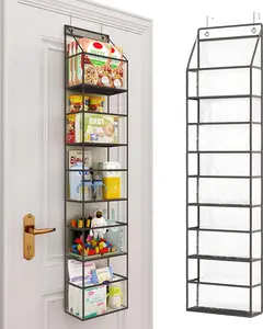 Over The Door Hanging Pantry Organizer 5-Shelf Room Organizer with Clear Plastic Pockets Behind The Door Storage Organizer Large Capacity Organizer for Closet Bedroom Bathroom (Grey) Hangable Hangable Toilet