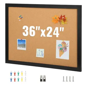 Cork Board, 36x24 inches Bulletin Board with MDF Sticker Frame, Vision Board Includes 10 Pushpins, for Display and Decoration in Office Home and School