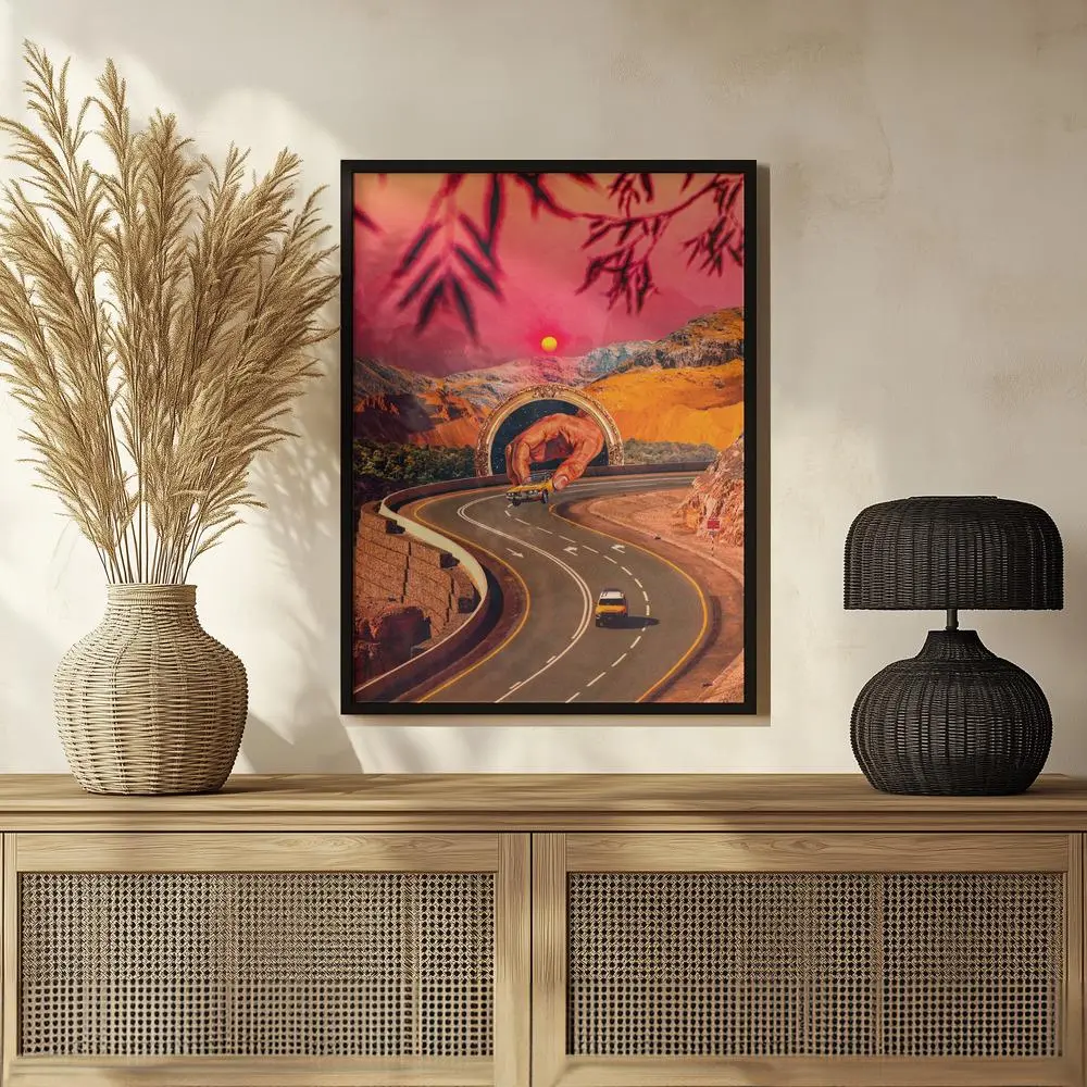 Play Time Trippy Poster Wall Art Surreal Road Trip Art Print Vibrant Color Vintage Poster