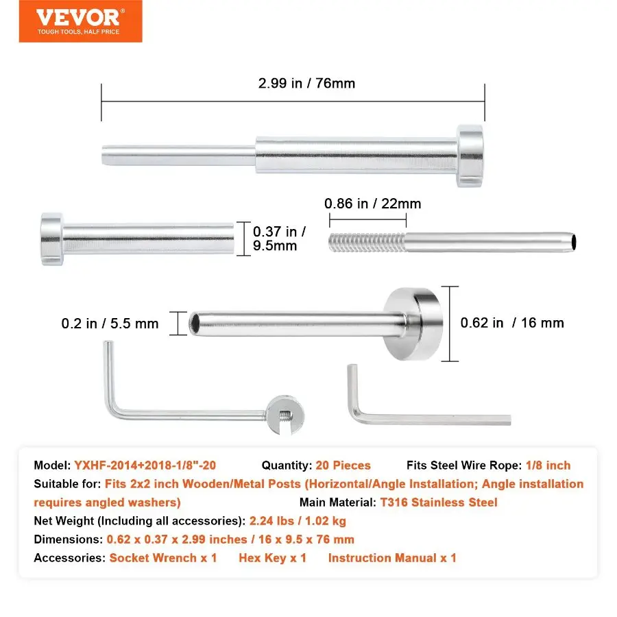 VEVOR 30 Pack Invisible Cable Railing kit, T316 Stainless Steel 1/8 ...