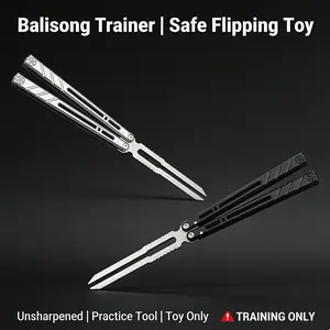 Premium Balisong  Trainer, Unsharpened Dull Blade Safe Practice Tool, No Injury Flipping Trainer for Beginners & Pros, Durable Metal Fidget Toy (Black/Silver)