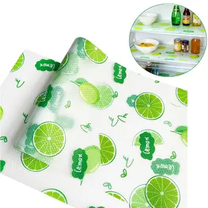 Multi-Purpose Shelf Liner Waterproof Non-Slip EVA Drawer Liner Roll Anti-Oil Washable Cuttable Refrigerator & Cabinet Mat Durable Liner for Kitchen Home Decoration Lime Fruit Print