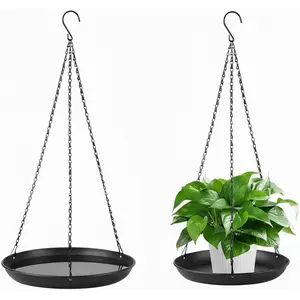 Hanger Indoor Outdoor, 2 Pack Window  Hanger with Trays, Heavy Duty Metal  Planter Basket, No Drip & , for Window Railing Balcony, Black(11.8IN)