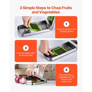 VEVOR Vegetable Chopper, Food Veggie Cutter with 3 Stainless Steel Blades, Onion Slicer with Container, Salad Potato Dicer Kitchen Gadgets Essentials Home Appliances Tools for Easy DIY, Silver