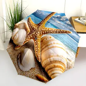 1 PC Automatic Folding Umbrella - Beach Shells Starfish Ocean Pattern, Portable & Foldable Design with 8 Ribs, Merry Christmas Pattern,Casual Outdoor Accessory Halloween and Christmas Birthday Gifts. G00127