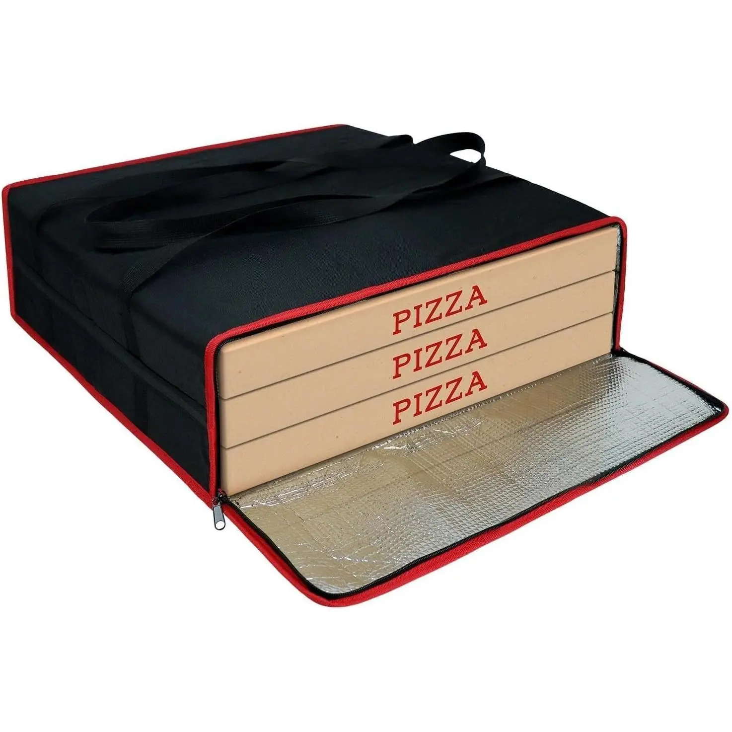 Insulated Pizza Delivery Bag 20"x20"x6", Thermal Pizza Warmer Carrier, Holds 3 Boxes, Premium Hot Food Bag for DoorDash & UberEats, Black