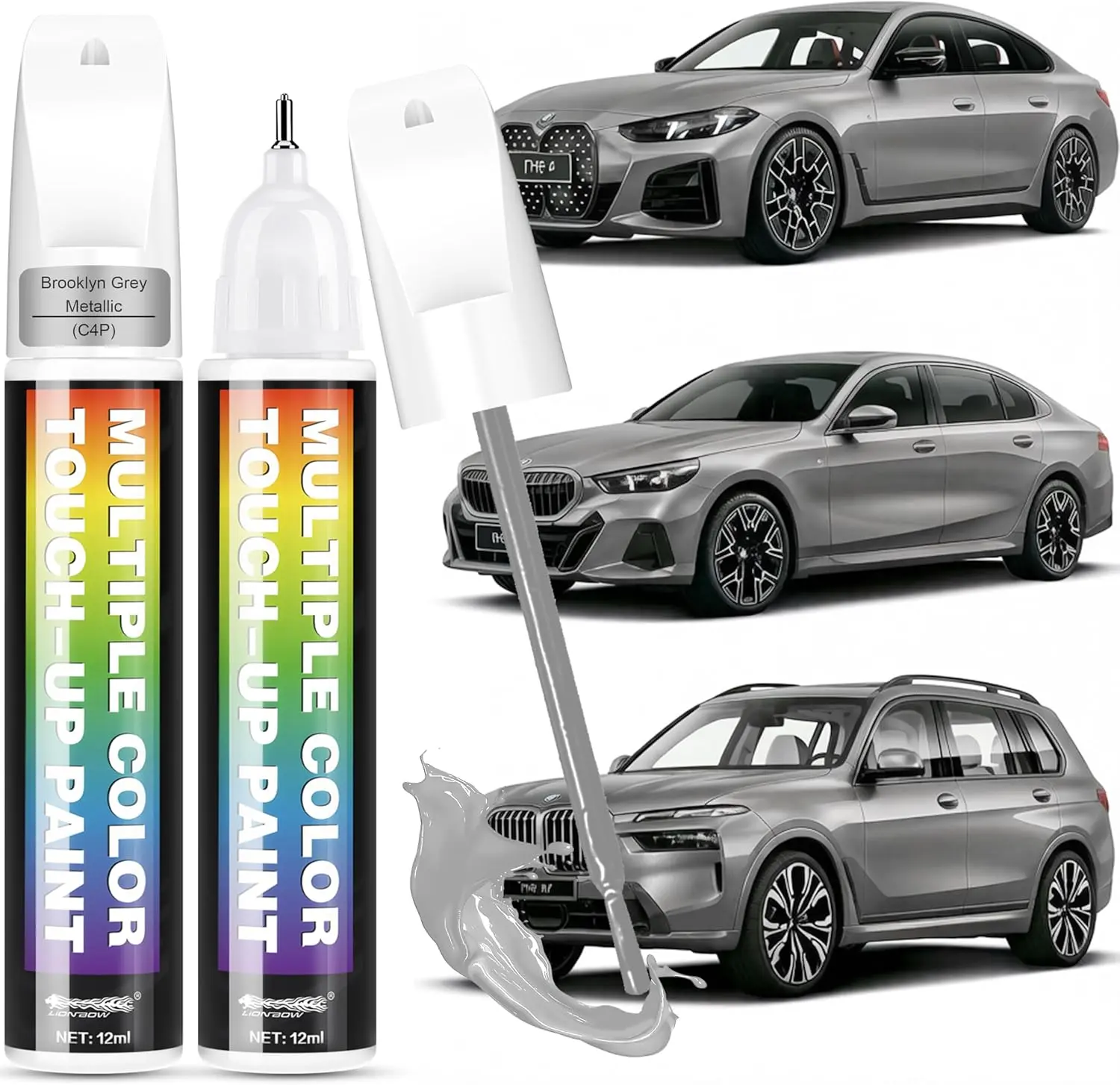 [2-PACK] BMW Brooklyn Grey Metallic (C4P Code) Automobile Touch Up Paint Kit - OEM-Equivalent, Fast-Drying, Eco-Friendly Solution for Deep Scratches