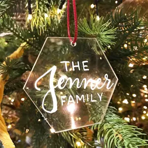 25 Pcs Clear Hexagon Acrylic Christmas Ornaments 2025- Acrylic Hexagon Blanks with Hole, Perfect for Making Christmas Tree Decoration, Gifts, Name Tags, DIY Projects and Crafts