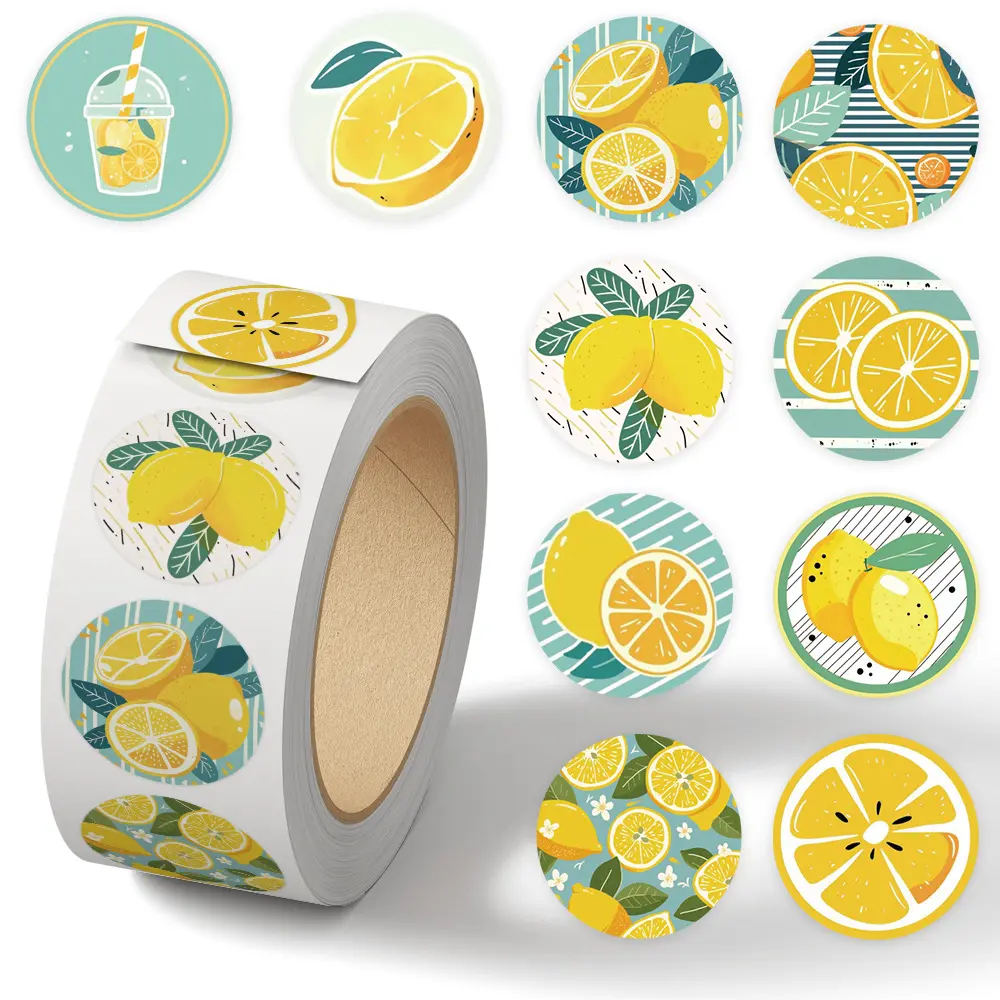 500pcs Lemon Fruit Roll Sticker Series Assorted Stickers Office Supplies Notebook Accessories Sealing Stickers for Cups, Laptops, Suitcases, DIY Decorative Stickers, Diy Crafts Stickers, Birthday Gifts