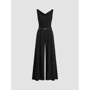 Cider [size 2-26] Cowl Neck Solid Straight Leg Jumpsuit With Belt