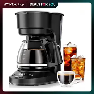 【DealsForYouDays】Compact 5-Cup Coffee Maker Machine, Anti-Drip System, Timer, Removable Funnel, Auto Shut-Off, Anti-Dry Protection, Dishwasher-Safe for Home & Office, Black