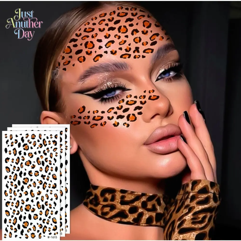 10PCS Leopard Print Temporary Tattoos, Waterproof Colorful Face Stickers, Realistic Animal Print Decals for Eye & Face Makeup, Ideal for Parties, Festivals & Halloween