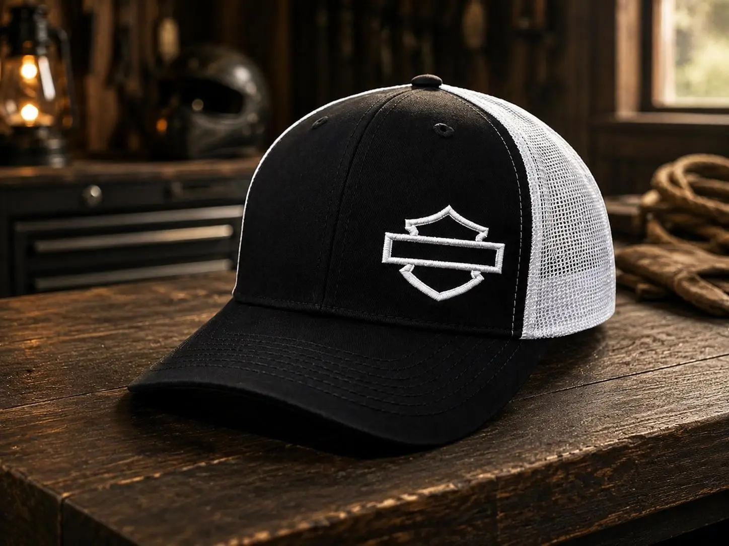 Barand Shield Inspired Trucker Hat, Black Mesh Snapback Cap, Motorcycle Rider Hat, Biker Gift for Men, Adjustable Trucker Cap
