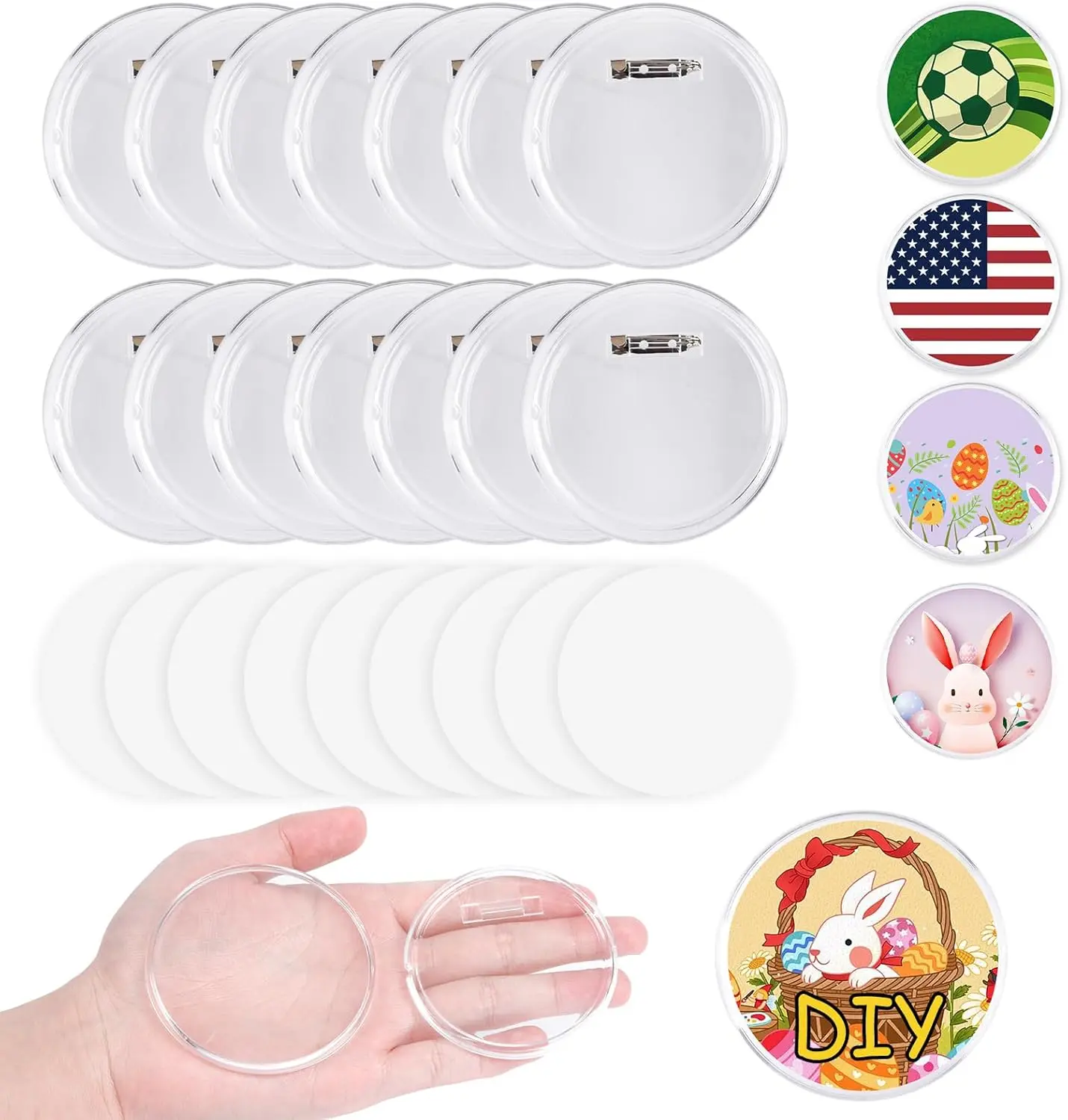 25 count  Clear Button Pins, 2.76 Inch DIY Button Badges, Custom Blank Photo Pin Buttons Badges for Personalized Crafts