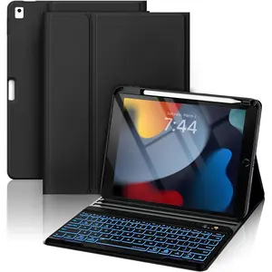 for iPad 9th Generation Case with Keyboard 10.2'' - 7 Color Backlit  Keyboard Cover with Pencil Holder for iPad 9th/8th/7th Gen 10.2 inch, iPad Air 3rd Gen & iPad Pro 10.5" - Black