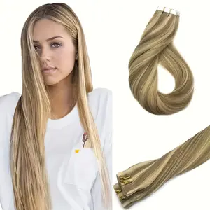 New Fashion Wholesale Tape In Hair Extensions Human Hair Camel Brown Mixed With Bleach Blonde 20pieces Straight Seamless Skin Weft PU Tape In Real Human Hair Extensions 16-24inches # P8/613